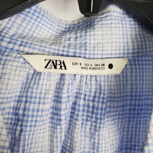 Zara Blue Plaid Peasant Blouse Size Small - Picture 5 of 7